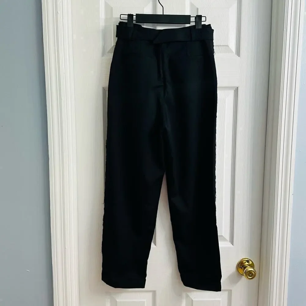Aje Trousers Pants Cropped Ankle Black Wool Minimalist Work Academia 6 Small